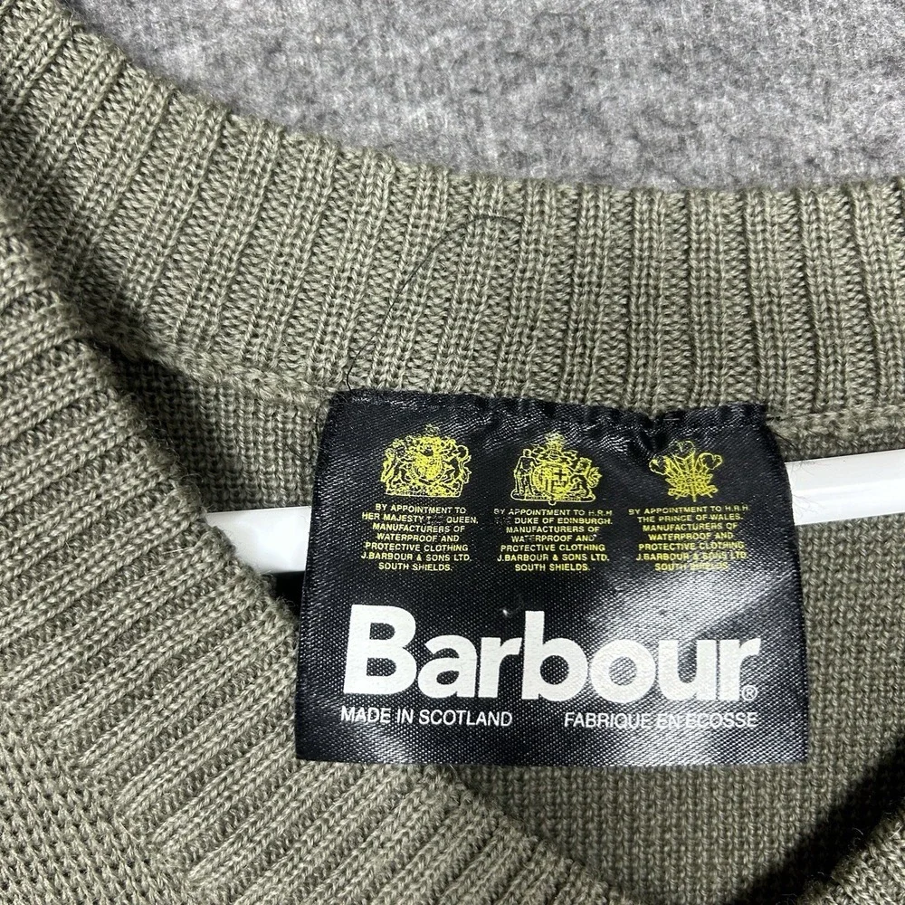 Barbour Sweater Mens XL Green V-neck D675 Fine Knit Pure New Wool Scotland - Picture 5 of 13